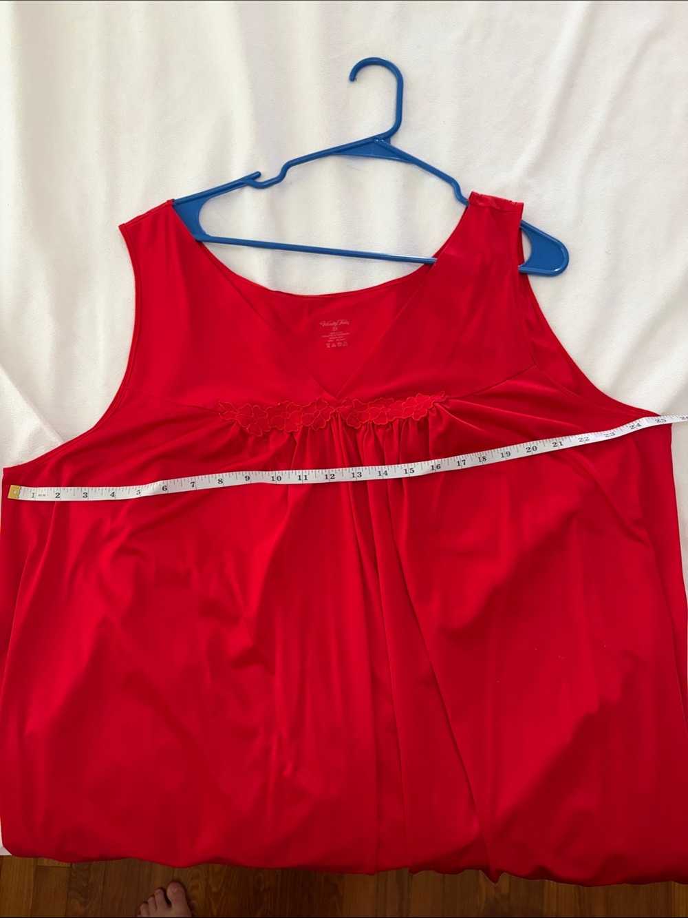 Vanity Fair Red Satin V-Neck Nightgown with Floral Trim - Picture 4 of 4